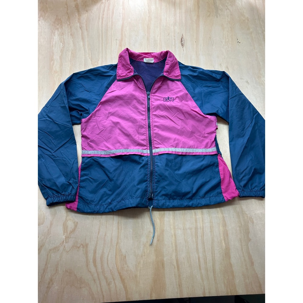 Vintage Bill Rodgers Women Running Jacket Pink Navy Blue Colorblock Reflective M